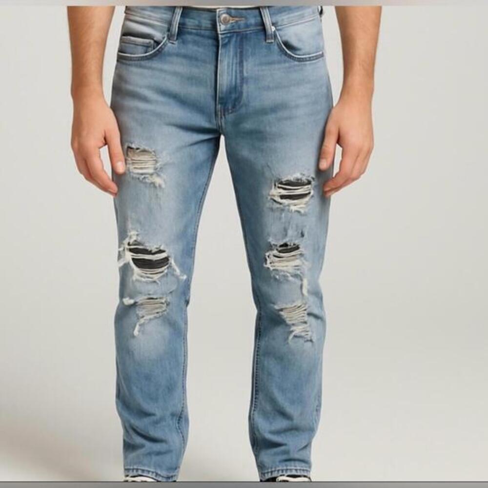 Rockstar Original Men’s Distressed Slim Tapered Jeans Light Wash Size 30